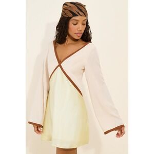 Sancia Alba Long-Sleeve Mini‎ Dress XS Cream Lime Brown